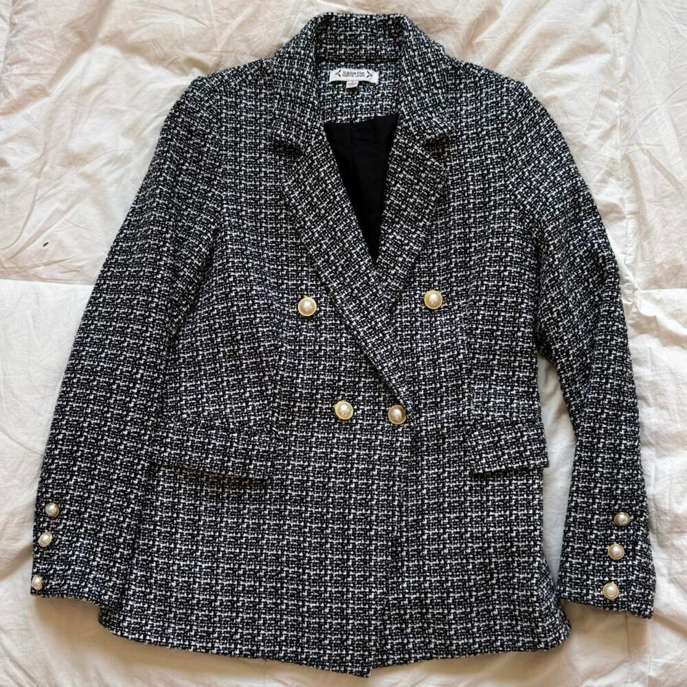 Nanette leopore Tweed double breasted blazer sz 4 coquette feminine academia